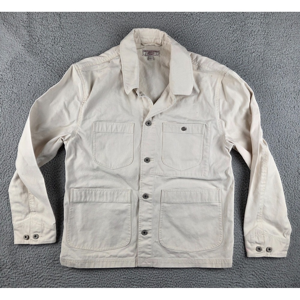 Wallace & Barnes Jacket Men L White Duck Canvas Utility Chore Button Up Outdoor